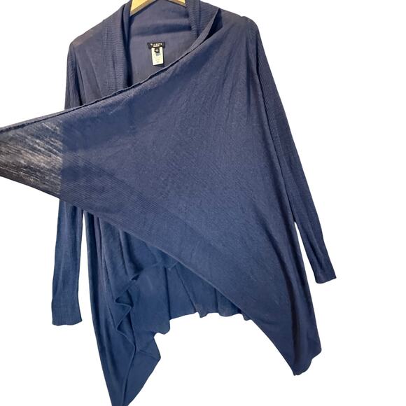 Talbots Navy Blue Linen Drape Front Open Cardigan Sweater Lightweight S Small - Picture 2 of 9